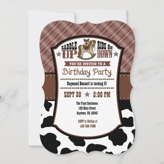Brown Plaid Cowhide Cowboy Invitation d'anniversai (Devant)