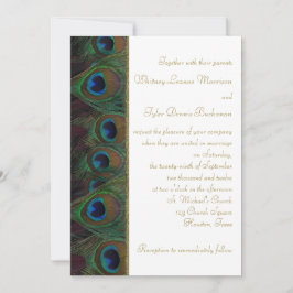 Brown, Plumes Peacock Or Faire-part de mariage