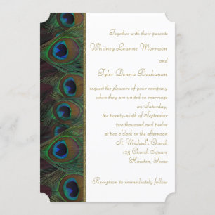 Brown, Plumes Peacock Or Faire-part de mariage