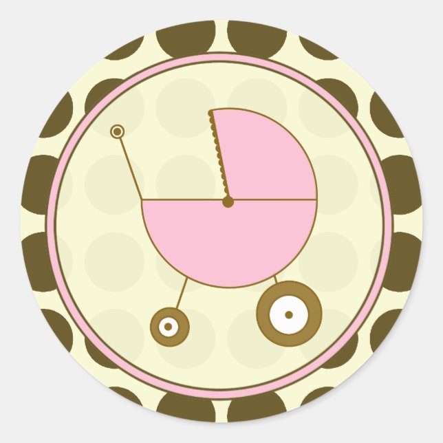 Brown Polka Dot and Pink Baby Carriage Sticker (Vorderseite)