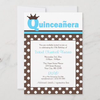 Brown Polka Dot & Aqua Blue Quinceañera Einladung