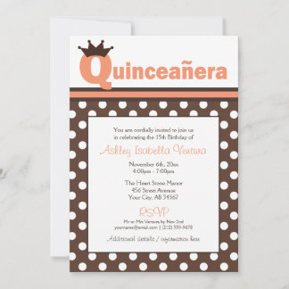 Brown Polka Dot & Orange Quinceñera Einladungen