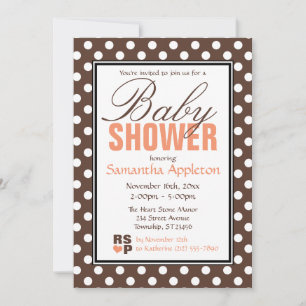 Brown Polka Dot Orange Zickzack Babydusche Einladung