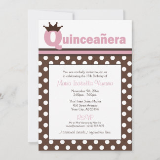 Brown Polka Dot & Pink Quinceñera Einladungen