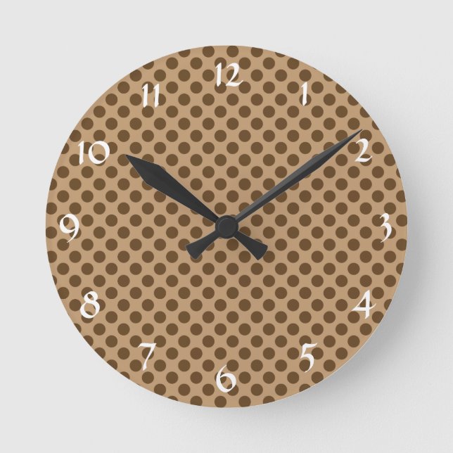 Brown Polka Dot Runde Wanduhr (Vorderseite)