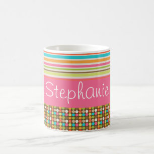 Brown Polka Dot Stripes Individuelle Name Kaffee T Kaffeetasse