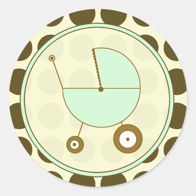 Brown Polka Dot und Green Baby Carriage Sticker (Vorderseite)