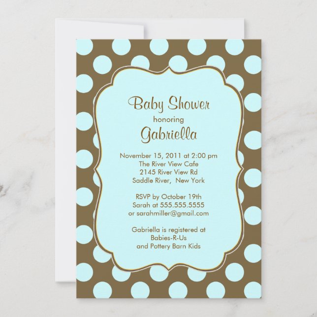 Brown Polka Dots Boy Baby Shower Einladung (Vorderseite)