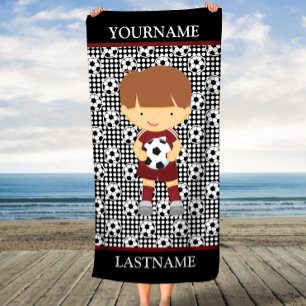 Brown Polka Dots Soccer Personalisierter Name Kind Strandtuch