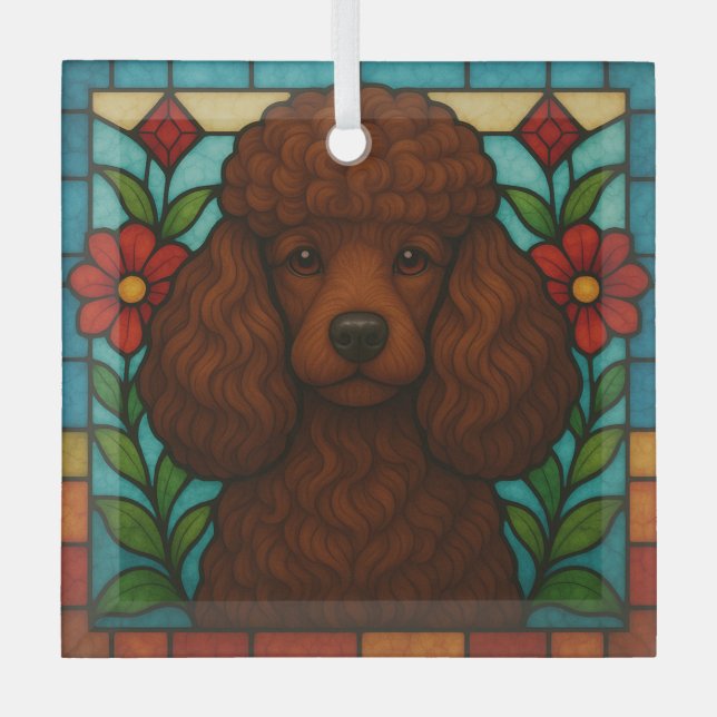 Brown Poodle Dog "Stached Glass" Ornament Aus Glas (Vorderseite)