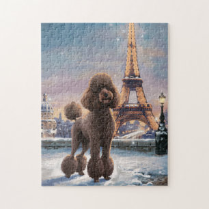 Brown Poodle Winter in Paris Malerei Kunst