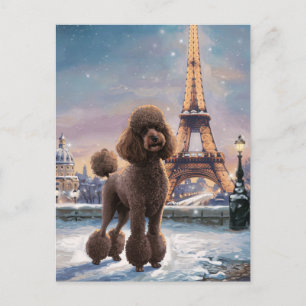 Brown Poodle Winter in Paris Malerei Kunst Postkarte