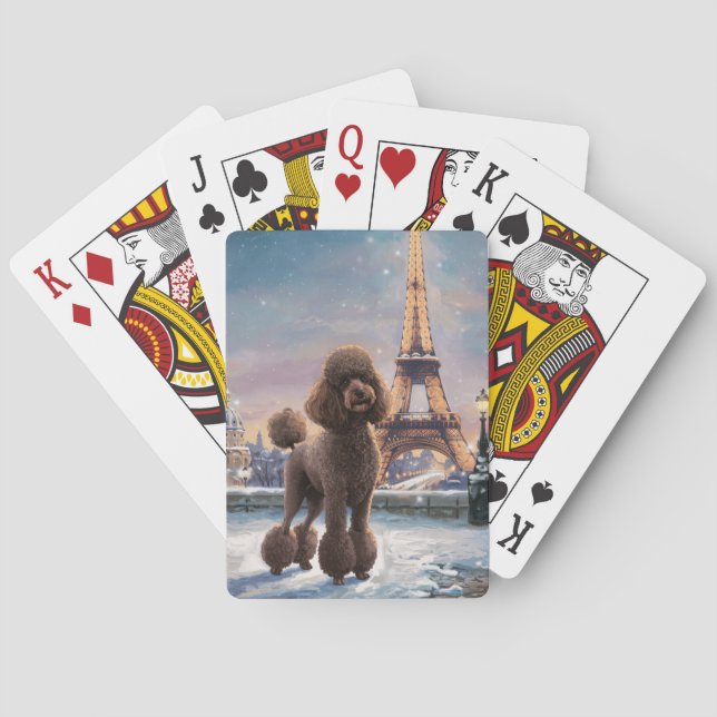Brown Poodle Winter in Paris Malerei Kunst Spielkarten (Rückseite)