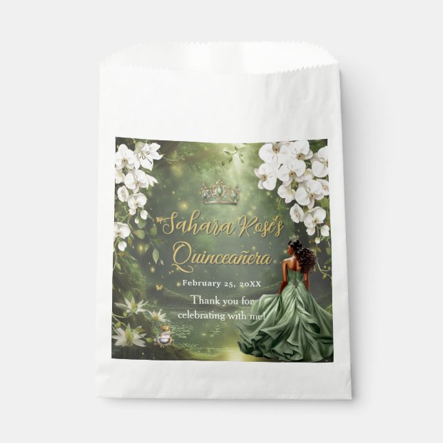 Brown Princess and Frog Sage Green Quinceanera 16 Geschenktütchen (Vorderseite)