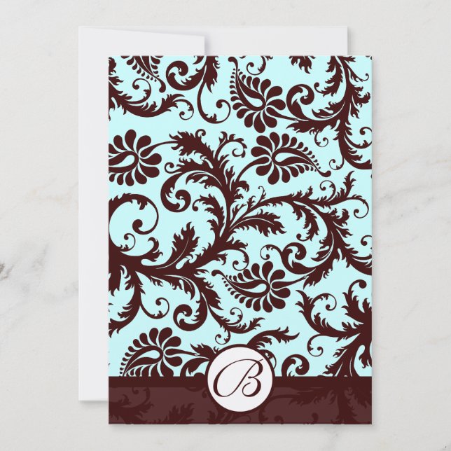Brown profond Damask Aqua Blue Faire-part de maria (Devant)