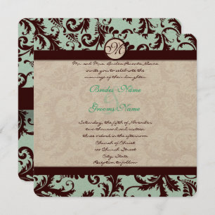 Brown profond Damask Aqua Blue Faire-part de maria