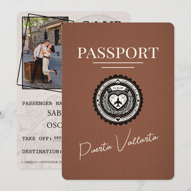 Brown Puerta Vallarta Pass Save the Date (Vorne/Hinten)