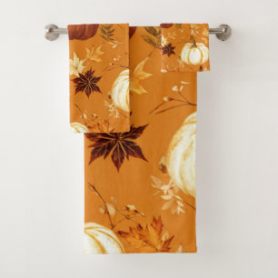 Brown Pumpkin Floral Herbst und Fall Muster Badhandtuch Set