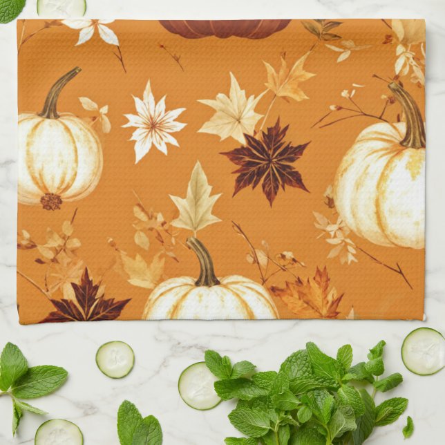 Brown Pumpkin Floral Herbst und Fall Muster Geschirrtuch (Gefaltet)