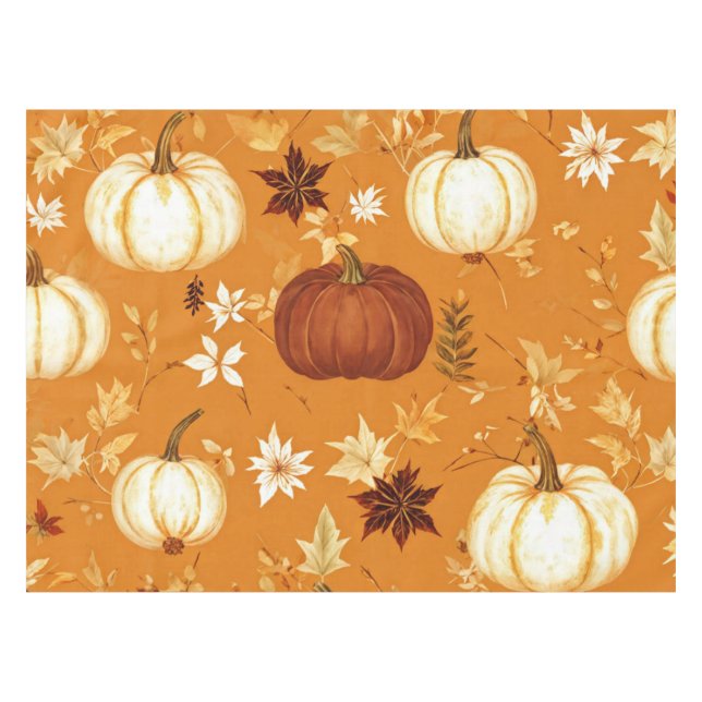 Brown Pumpkin Floral Herbst und Fall Muster Tischdecke (Vorderseite (Horizontal))