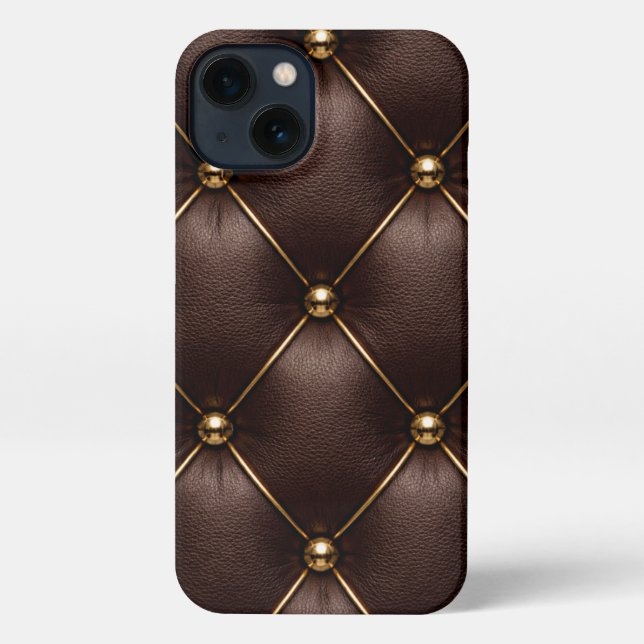 Brown Quilted Leather & Gold Studs Phone Case iPhone Hülle (Rückseite)