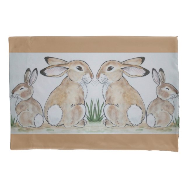Brown Rabbit Bunny Mama & Baby Tan Animal Kissenbezug (Vorderseite)