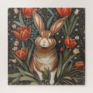 Brown Rabbit Red Tulips William Morris Inspiriert