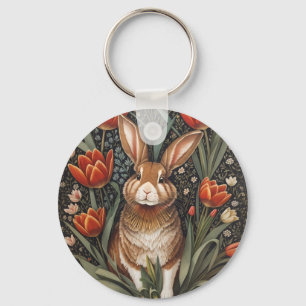 Brown Rabbit Red Tulips William Morris Inspiriert Schlüsselanhänger