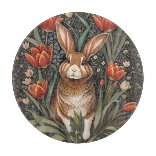 Brown Rabbit Red Tulips William Morris Inspiriert Schneidebrett