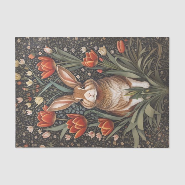 Brown Rabbit Red Tulips William Morris Inspiriert Seidenpapier (Vorderseite)