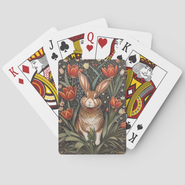 Brown Rabbit Red Tulips William Morris Inspiriert Spielkarten (Rückseite)