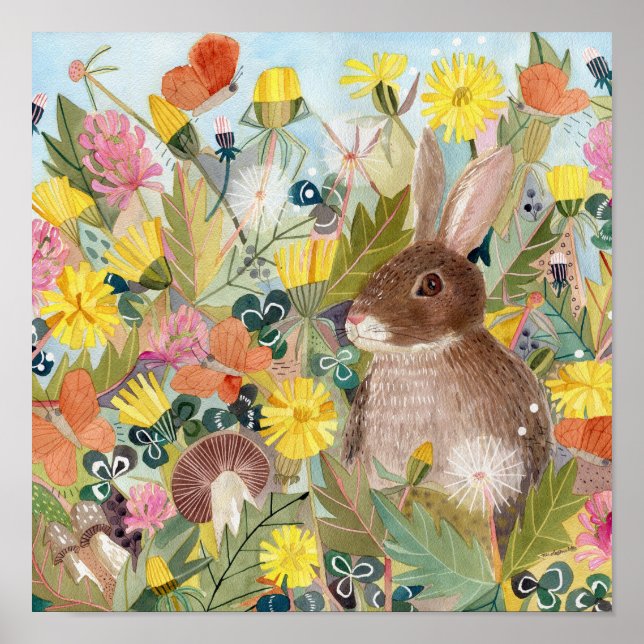 Brown Rabbit und Dandelions Poster (Vorne)