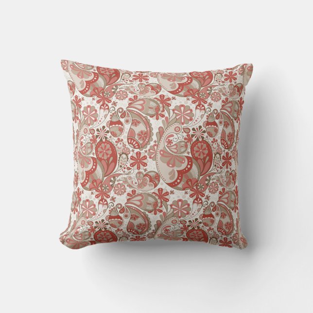 Brown Raspberry Paisley Pillow Kissen (Vorderseite)