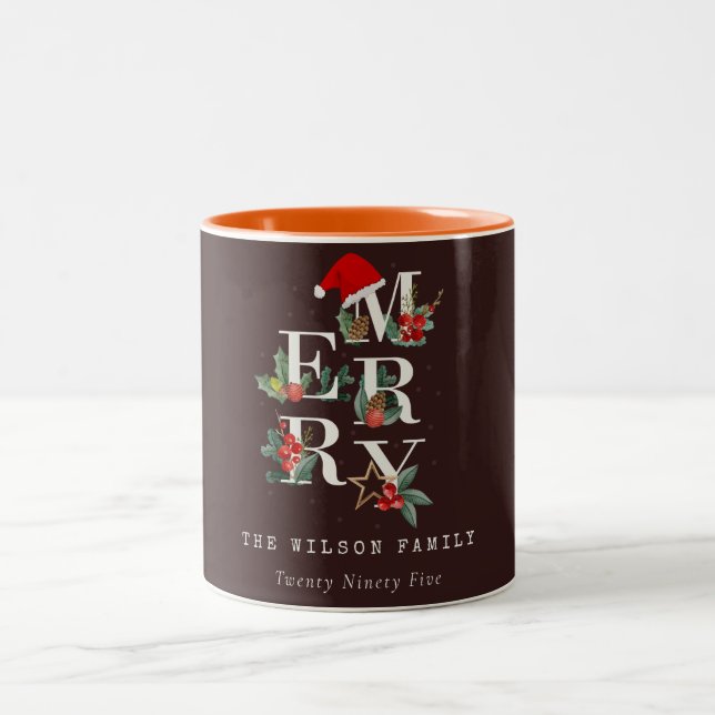 Brown Red Green White Frohe Weihnachtsfoliage Zweifarbige Tasse (Mittel)
