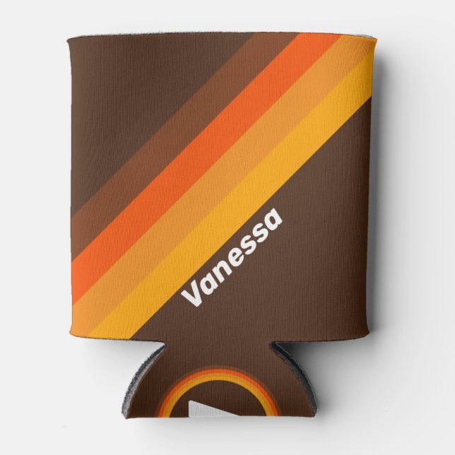 Brown Retro Stripes with Name Dosenkühler (Vorderseite)