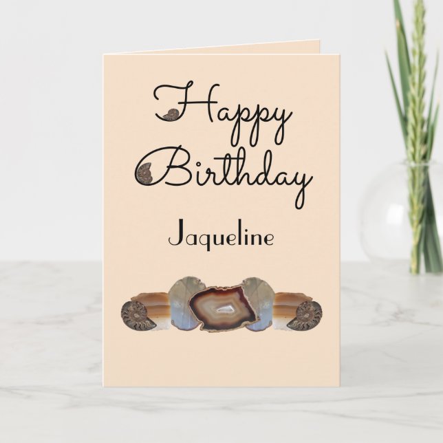 Brown Rock Slice Muschel Fossil Beige Happy Birthd Karte (Vorderseite)