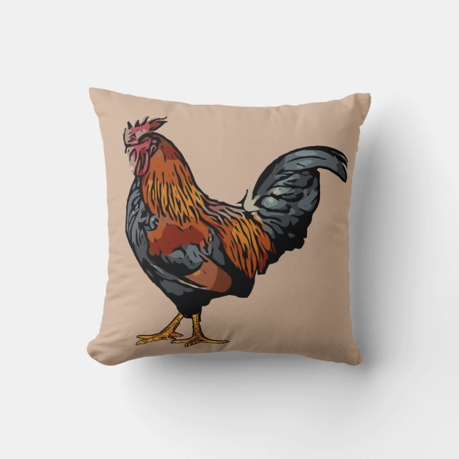 Brown Rooster Pillow Kissen (Vorderseite)