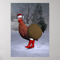 Brown Rooster Santa Claus