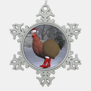 Brown Rooster Santa Claus Schneeflocken Zinn-Ornament