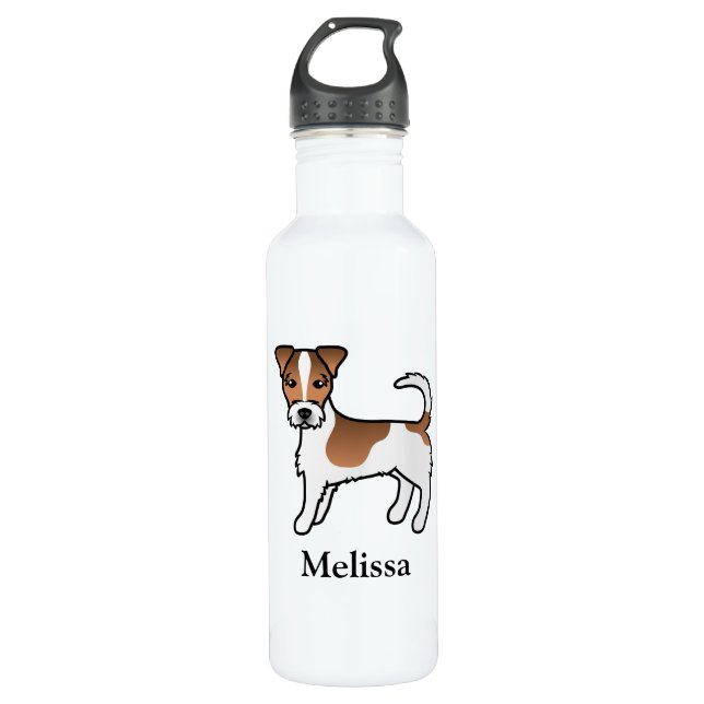 Brown Rough Coat Jack Russell Terrier Dog & Name Edelstahlflasche (Vorderseite)