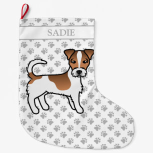 Brown Rough Coat Jack Russell Terrier Dog & Name Großer Weihnachtsstrumpf