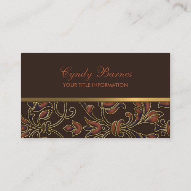 Brown Rust Gold Damask Business Card Visitenkarte (Vorderseite)