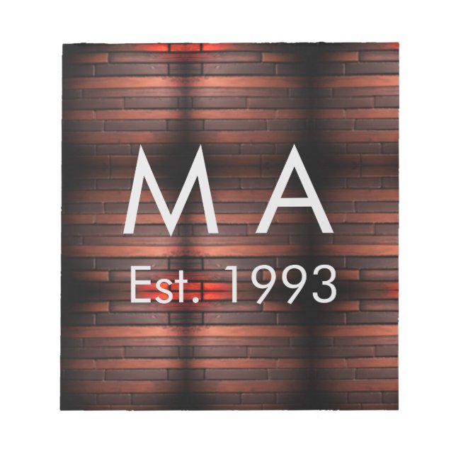 Brown rustic brick stone add name letter year date notizblock (Vorderseite)