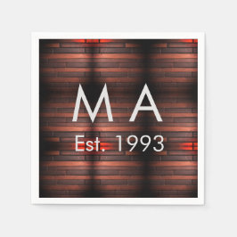 Brown rustic brick stone add name letter year date serviette