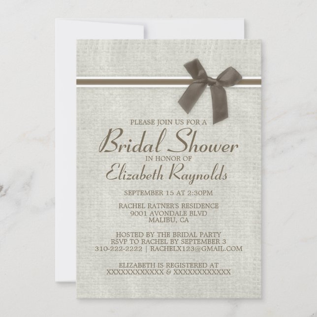 Brown Rustic Burlap Bridal Einladung (Vorderseite)