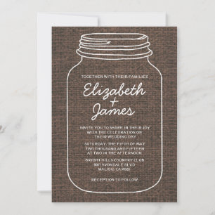 Brown Rustic Burlap Mason Jar Wedding Einladungen