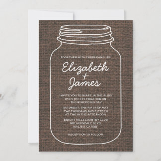 Brown Rustic Burlap Mason Jar Wedding Einladungen