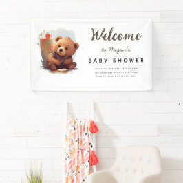 Brown Rustic Cub Bear Baby Dusche Banner