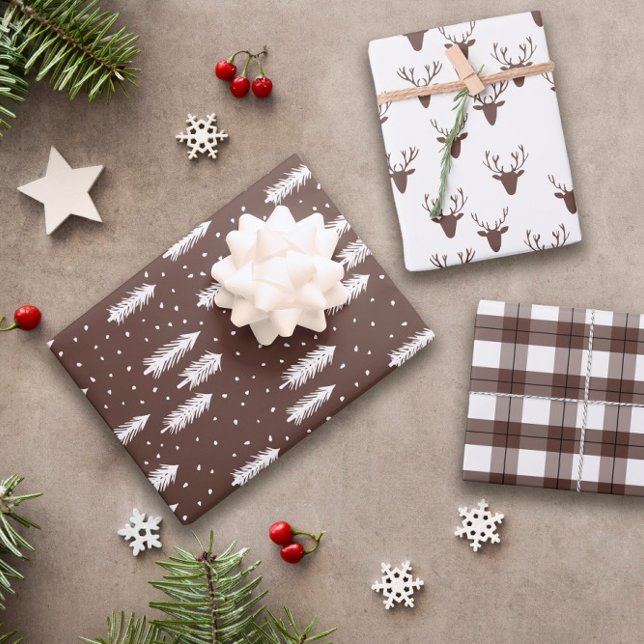 Brown Rustic Holiday Patterns Woods Trees Kariert Geschenkpapier Set (Von Creator hochgeladen)