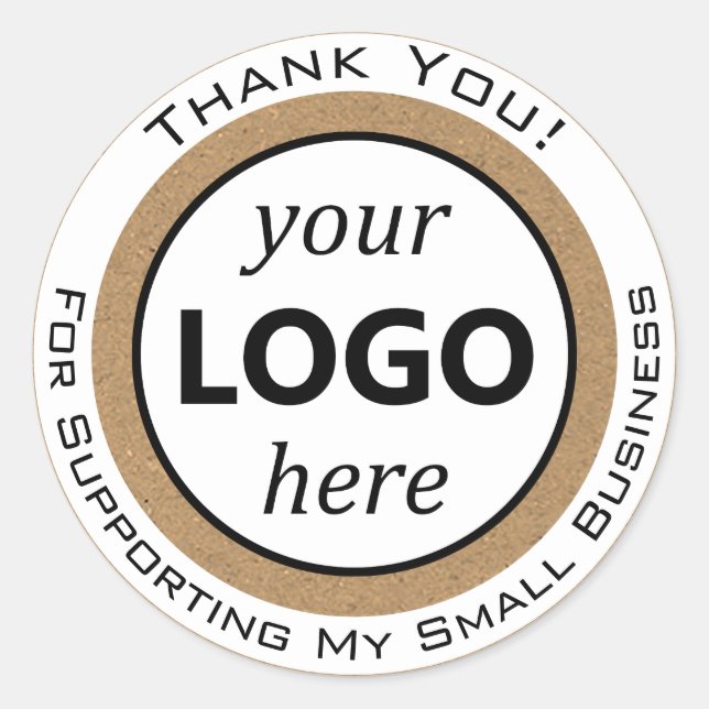 Brown Rustic Kraft Paper Danke Ihr Logo hier Runder Aufkleber (Vorderseite)